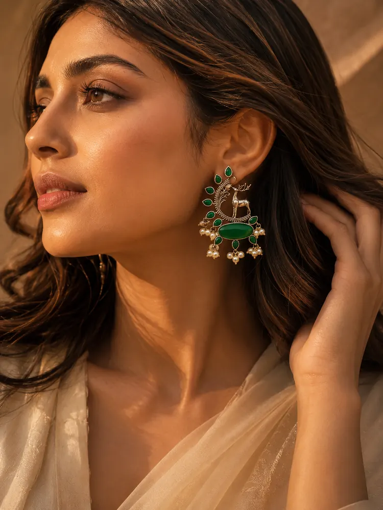 Emerald and Pearl Statement Earrings